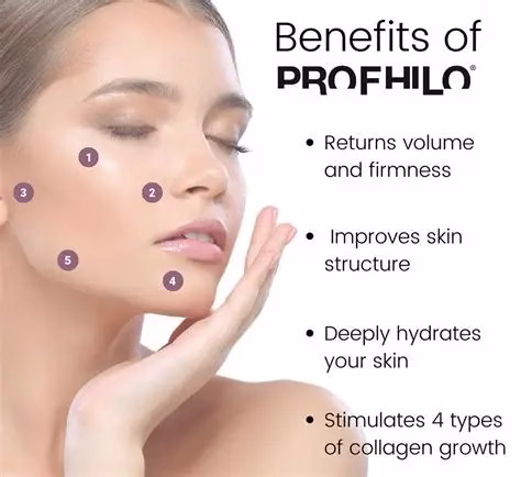Diagram showing the five Profhilo injection points and its benefits